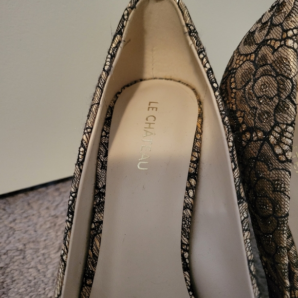 Black and Gold Lace open toe High Heels - Picture 3 of 4